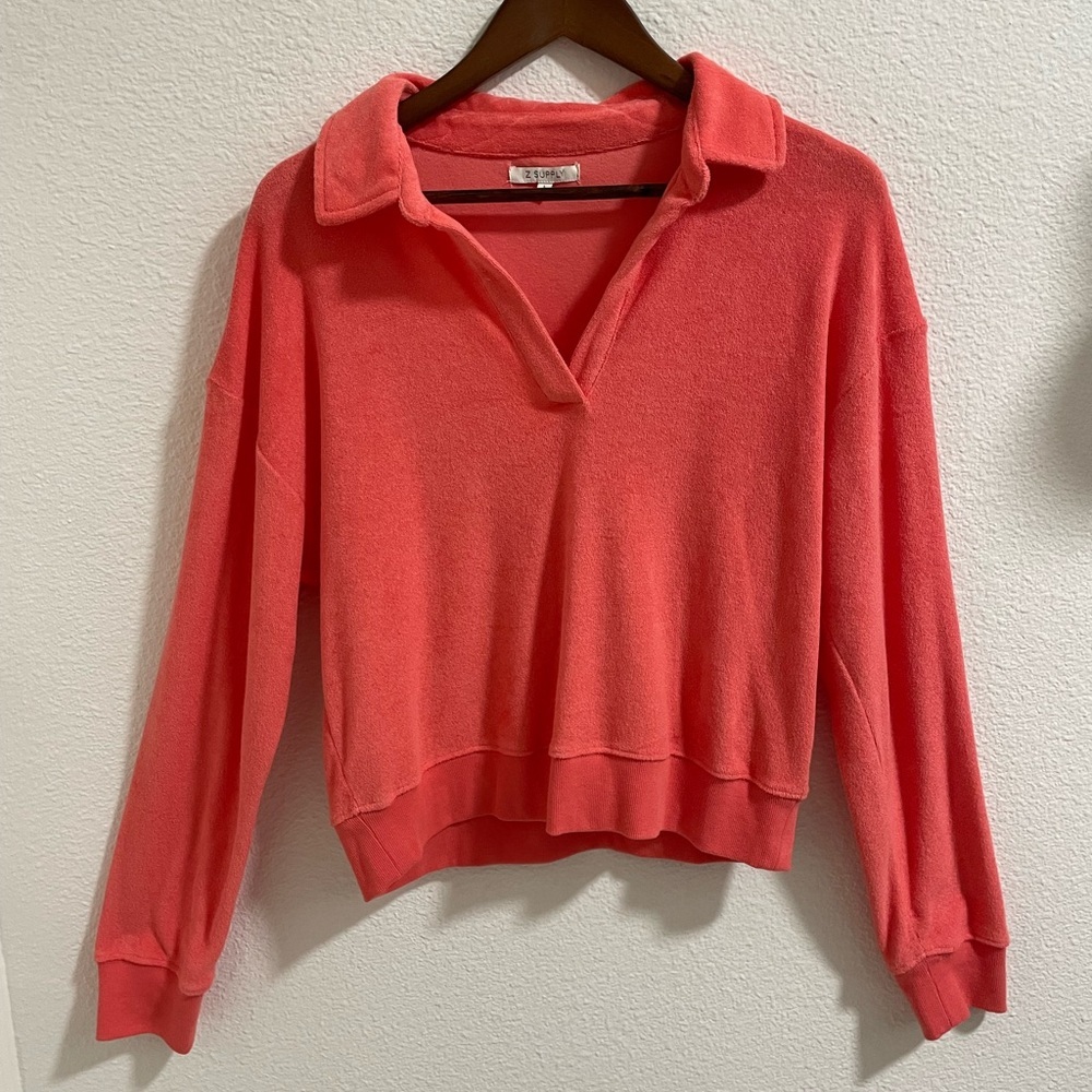 Z supply Women’s Coral terry cloth Collar Pullover Sweater